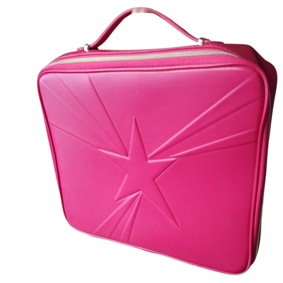 Lancôme Red / Pink Star Zippered Cosmetics Makeup Star Embossed Storage Case. - Picture 2 of 16